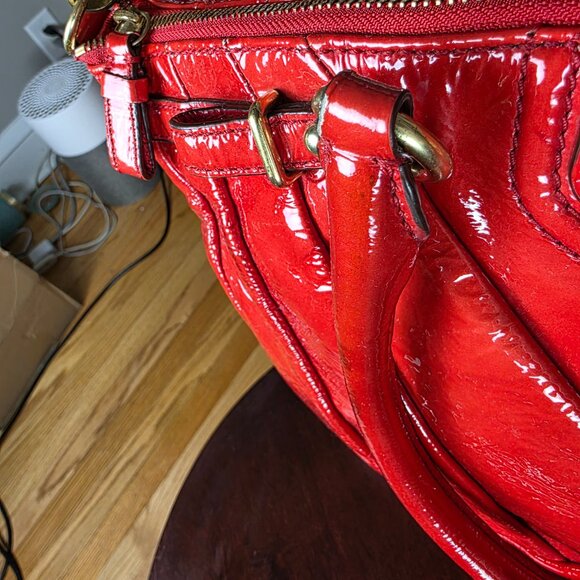 Coach Large Red Patent Leather Satchel/Tote - Picture 16 of 17